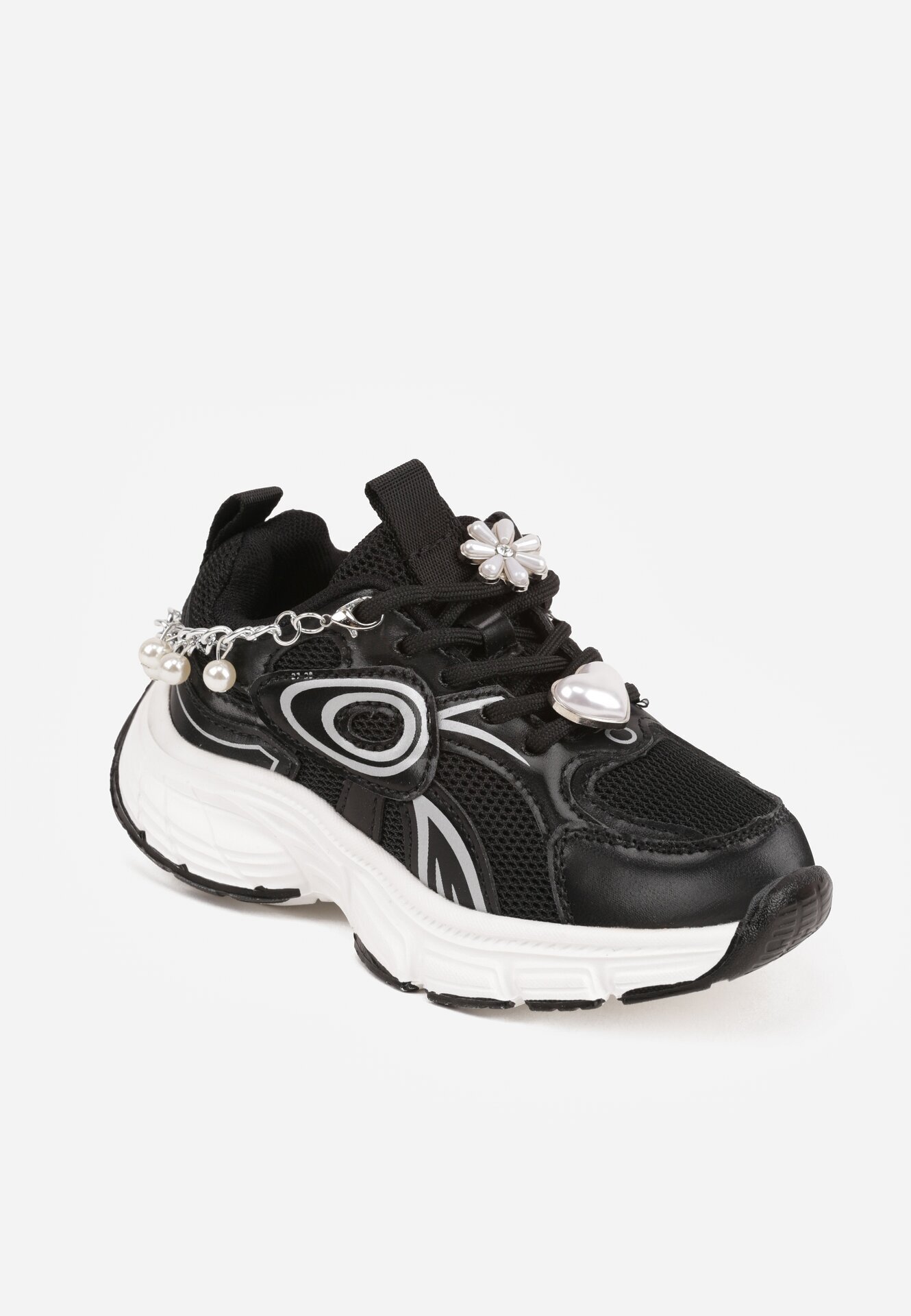 clibee Pantofi Sport Negri Sneakersy Chunky cu Lanț Decorativ cu Perle Nephenilla