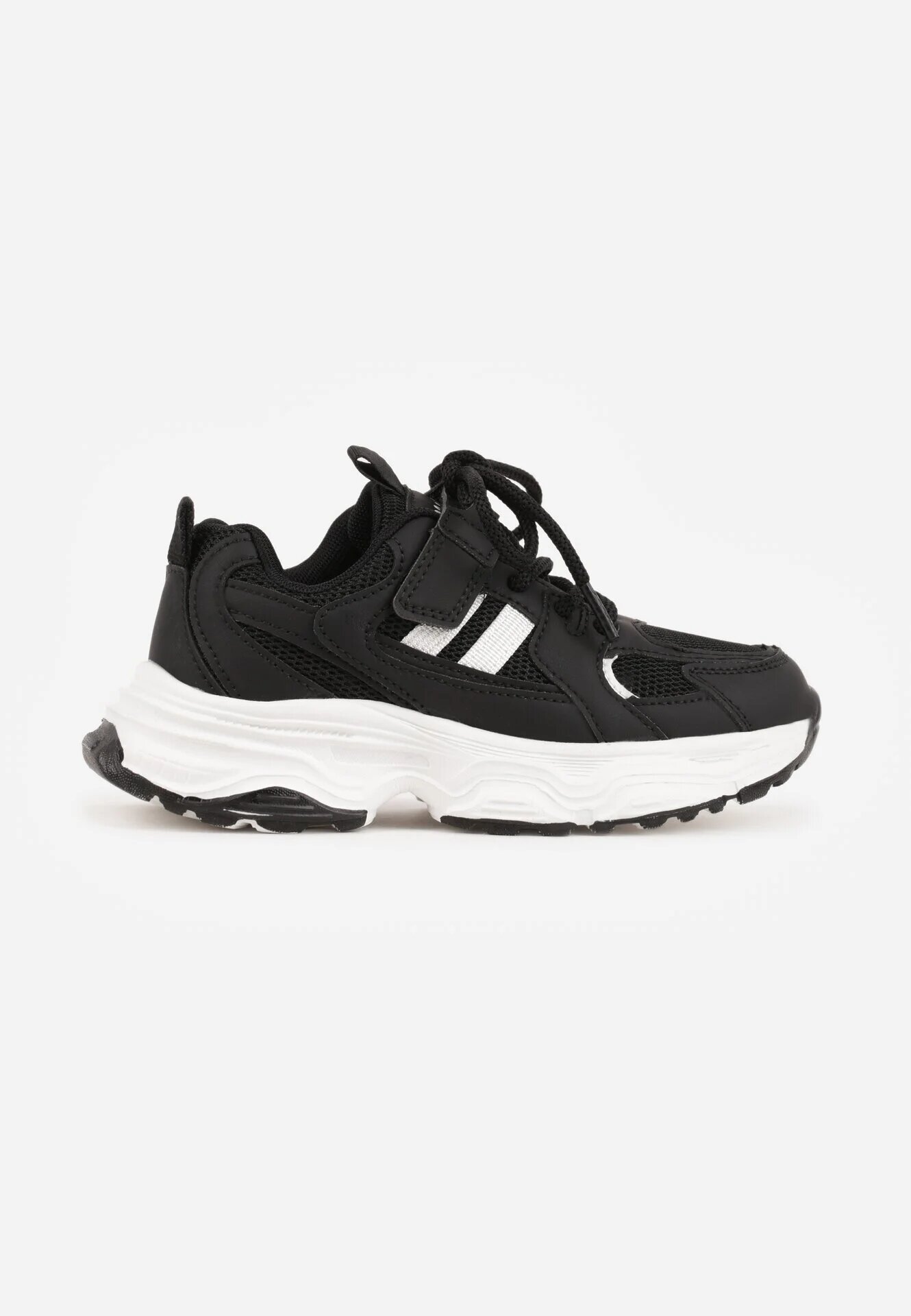 clibee Pantofi Sport Negru-Alb Sneakersy cu Scai pe Talpă Chunky Callamare