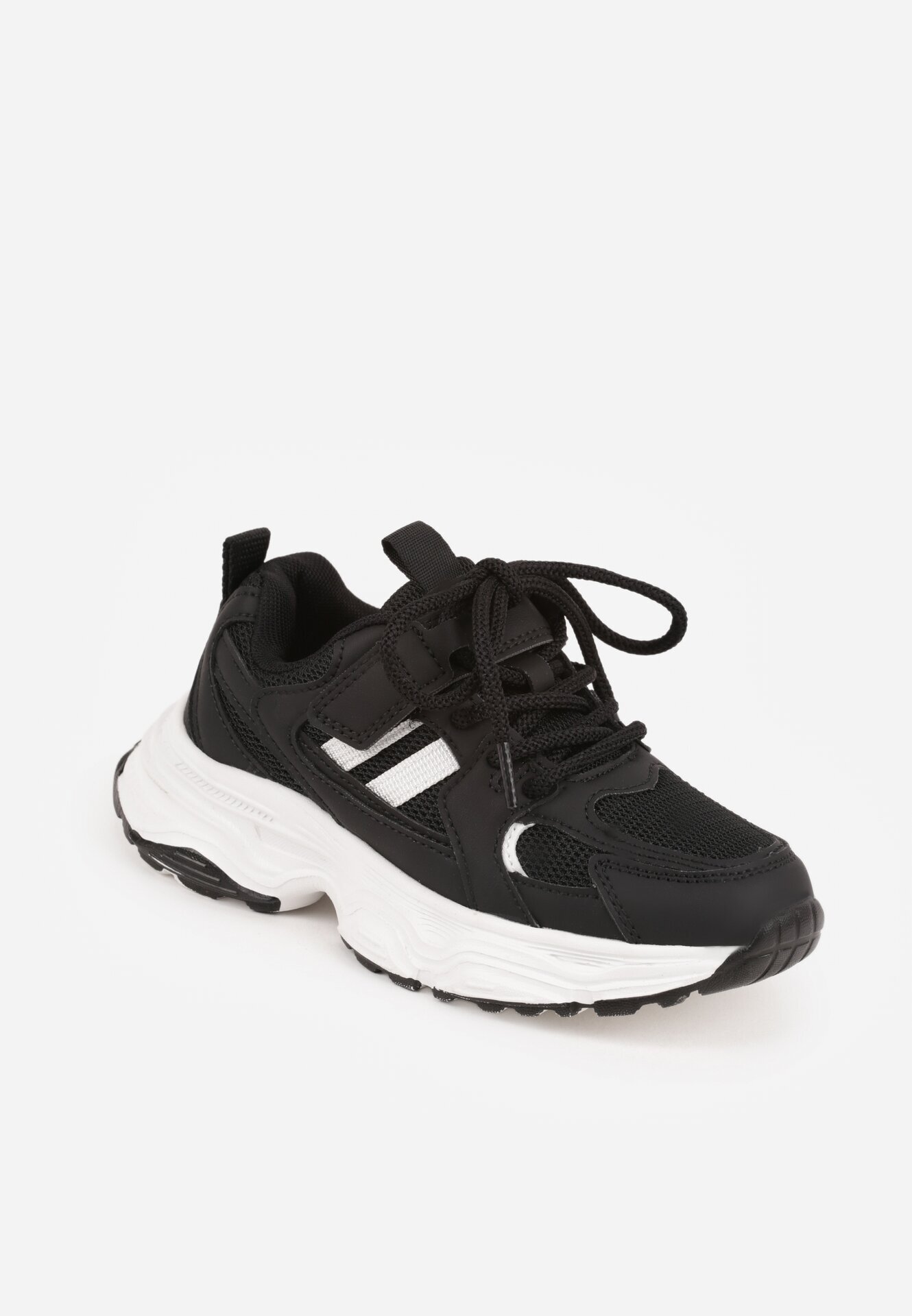 clibee Pantofi Sport Negru-Alb Sneakersy cu Scai pe Talpă Chunky Callamare