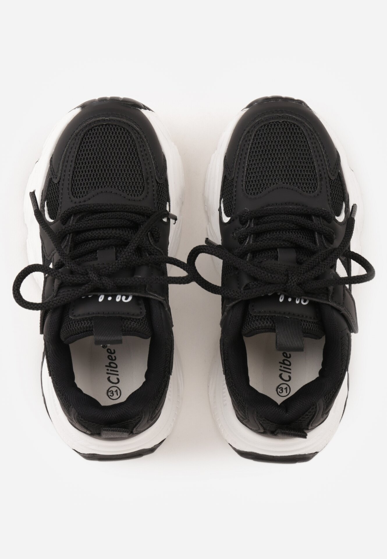 clibee Pantofi Sport Negru-Alb Sneakersy cu Scai pe Talpă Chunky Callamare