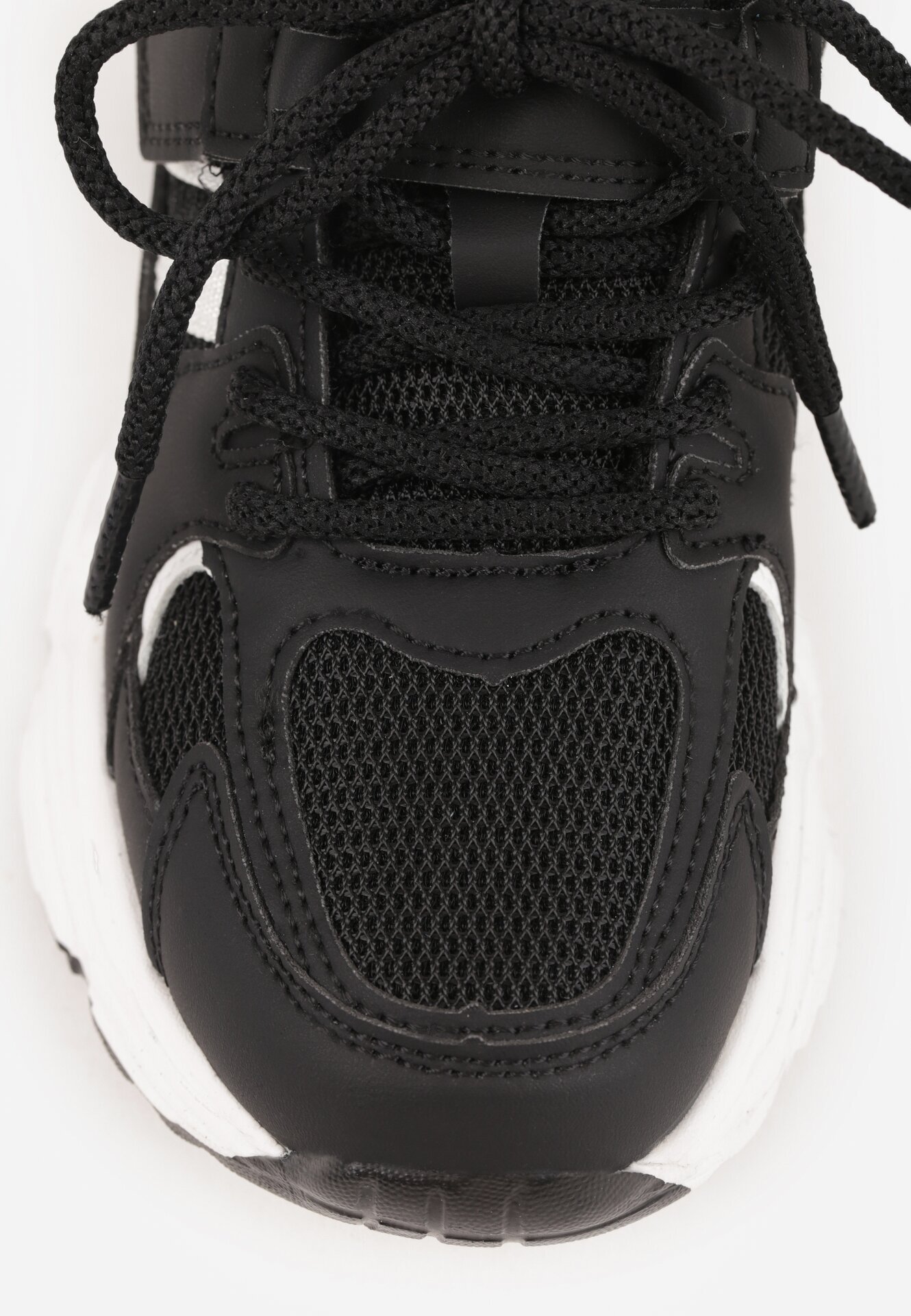 clibee Pantofi Sport Negru-Alb Sneakersy cu Scai pe Talpă Chunky Callamare