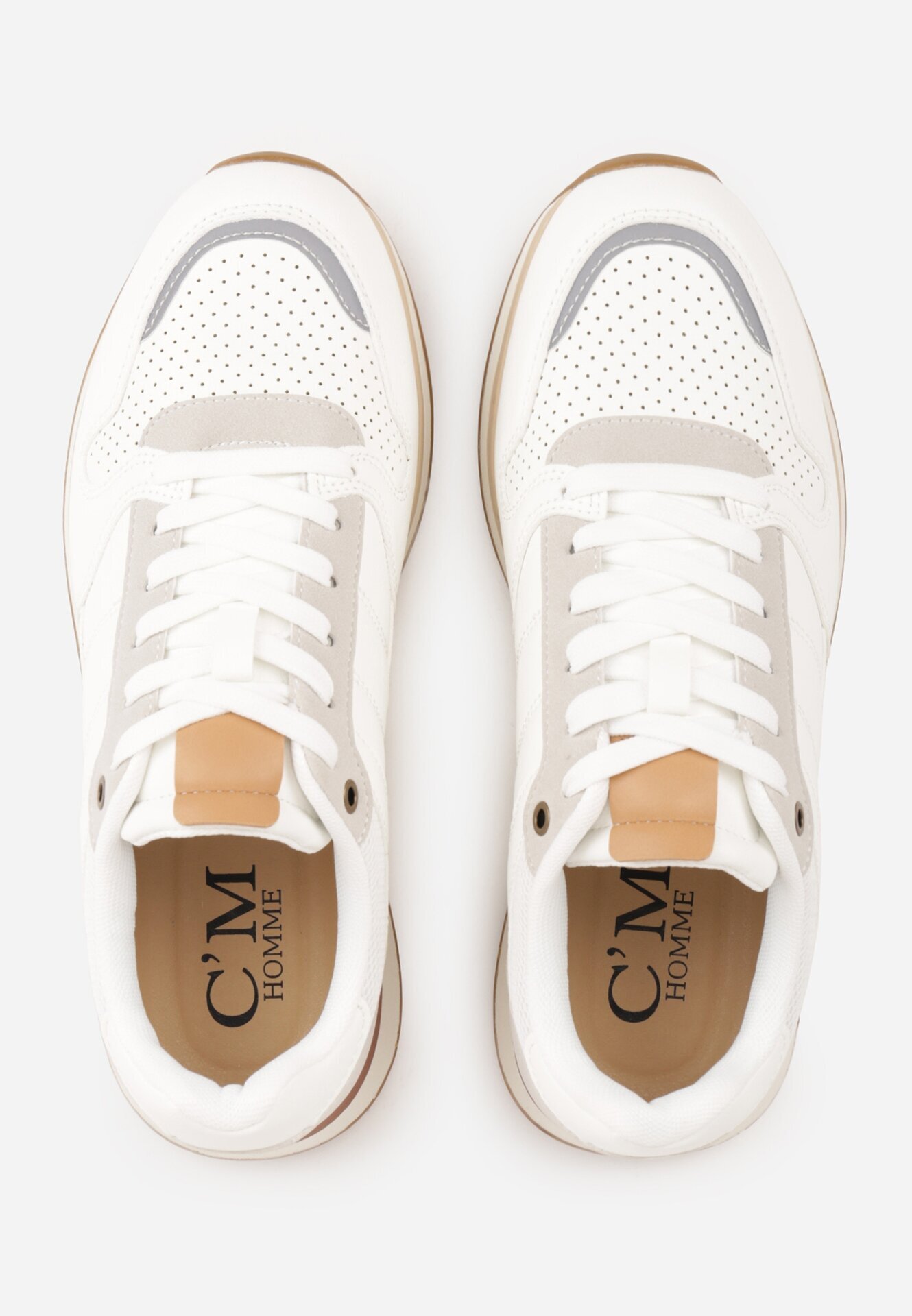 c'm homme Pantofi Sport Albi Clasici Sneakersy cu Perforație la Vârf Lasthora