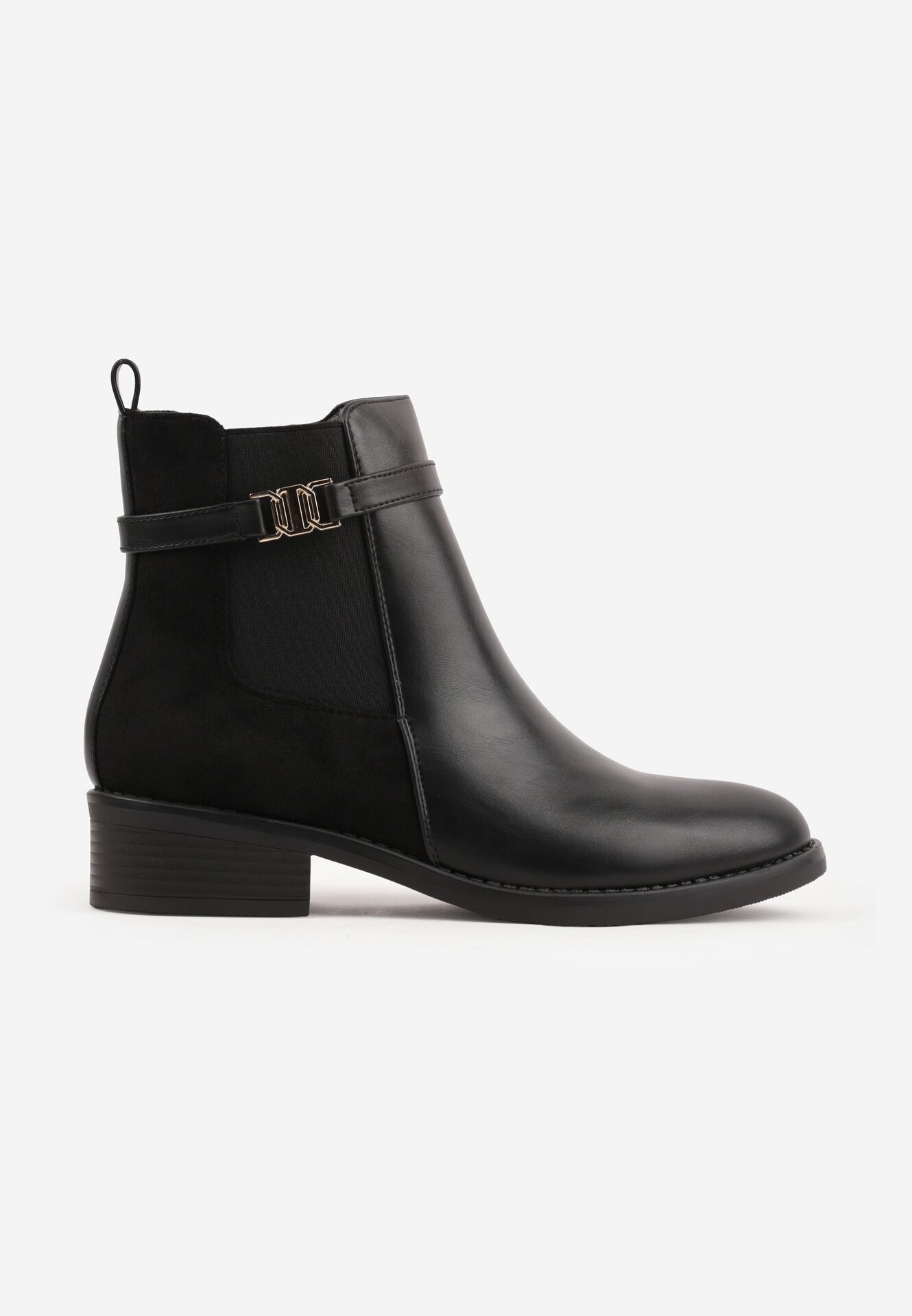 c'm paris Botine elegante în stil Chelsea cu toc plat și aplicație metalică Calenya Negre