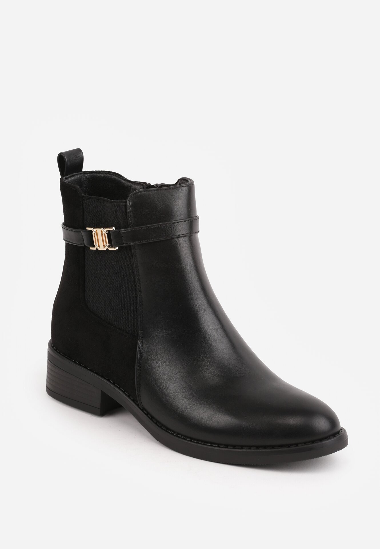 c'm paris Botine elegante în stil Chelsea cu toc plat și aplicație metalică Calenya Negre