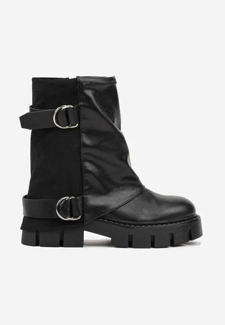 c'm paris Botine Negre cu carâmb care imită o cracă de pantalon Decorate cu curele cu catarame Zevilla