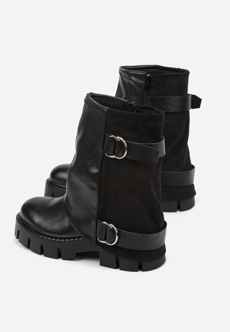 c'm paris Botine Negre cu carâmb care imită o cracă de pantalon Decorate cu curele cu catarame Zevilla