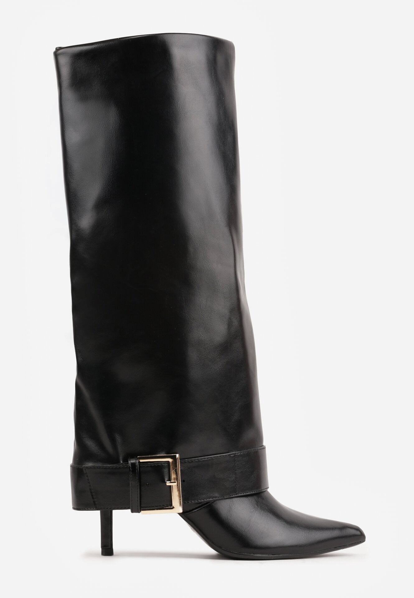 c'm paris Cizme cu toc stiletto și carâmb care imită o crac de pantaloni cu cataramă decorativă Hemata Negre