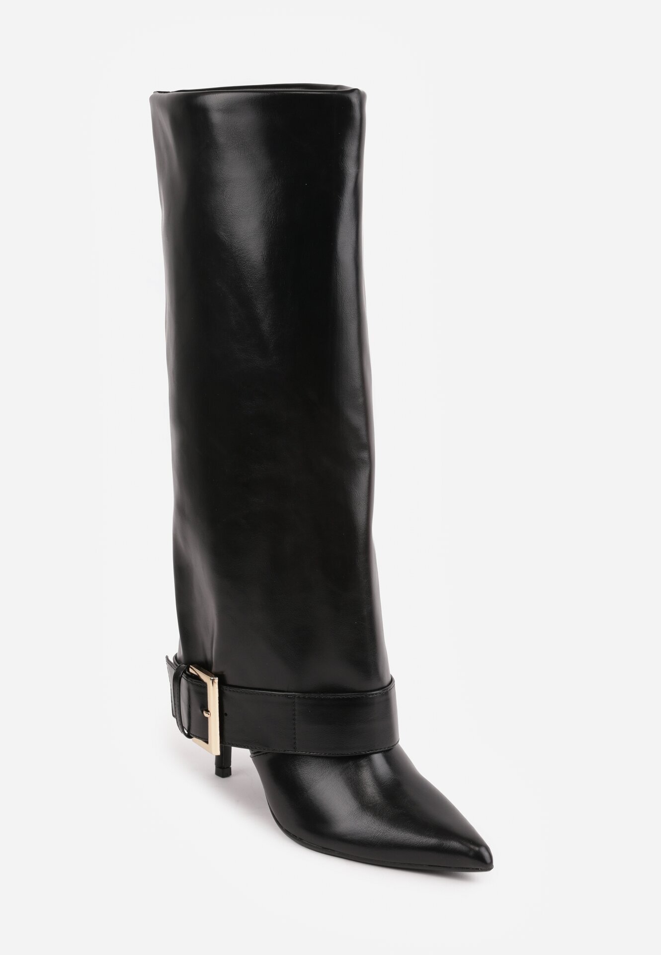 c'm paris Cizme cu toc stiletto și carâmb care imită o crac de pantaloni cu cataramă decorativă Hemata Negre