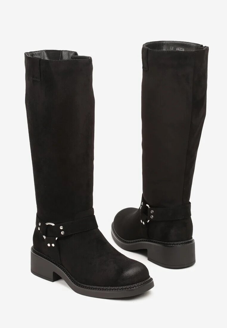 c'm paris Cizme Negre stil Biker Decorate cu Catarame Edioma