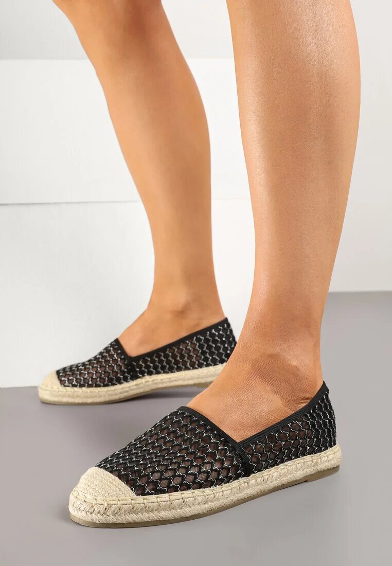 c'm paris Espadrile Negre din plasă decorate cu împletituri Telovianna