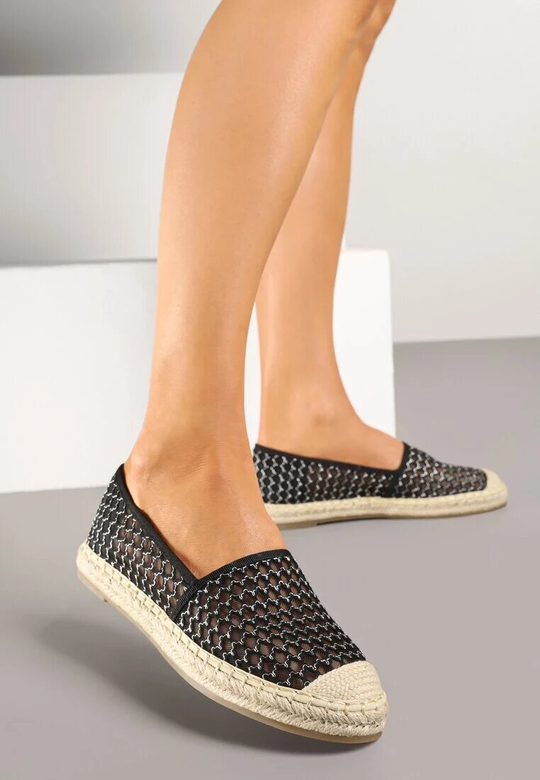 c'm paris Espadrile Negre din plasă decorate cu împletituri Telovianna