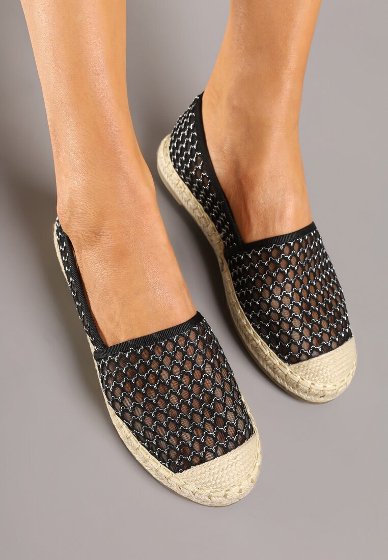 c'm paris Espadrile Negre din plasă decorate cu împletituri Telovianna