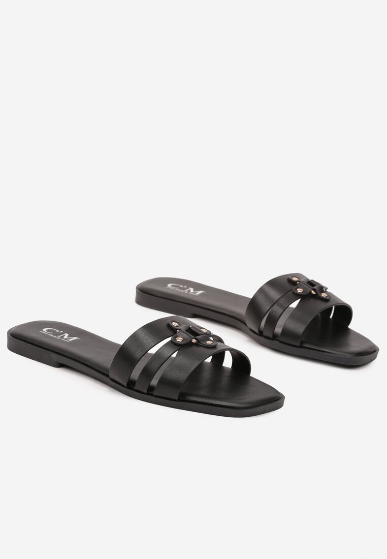 c'm paris Papuci Elegante Negre în Stil Minimalist cu Aplicație Decorativă Galisse