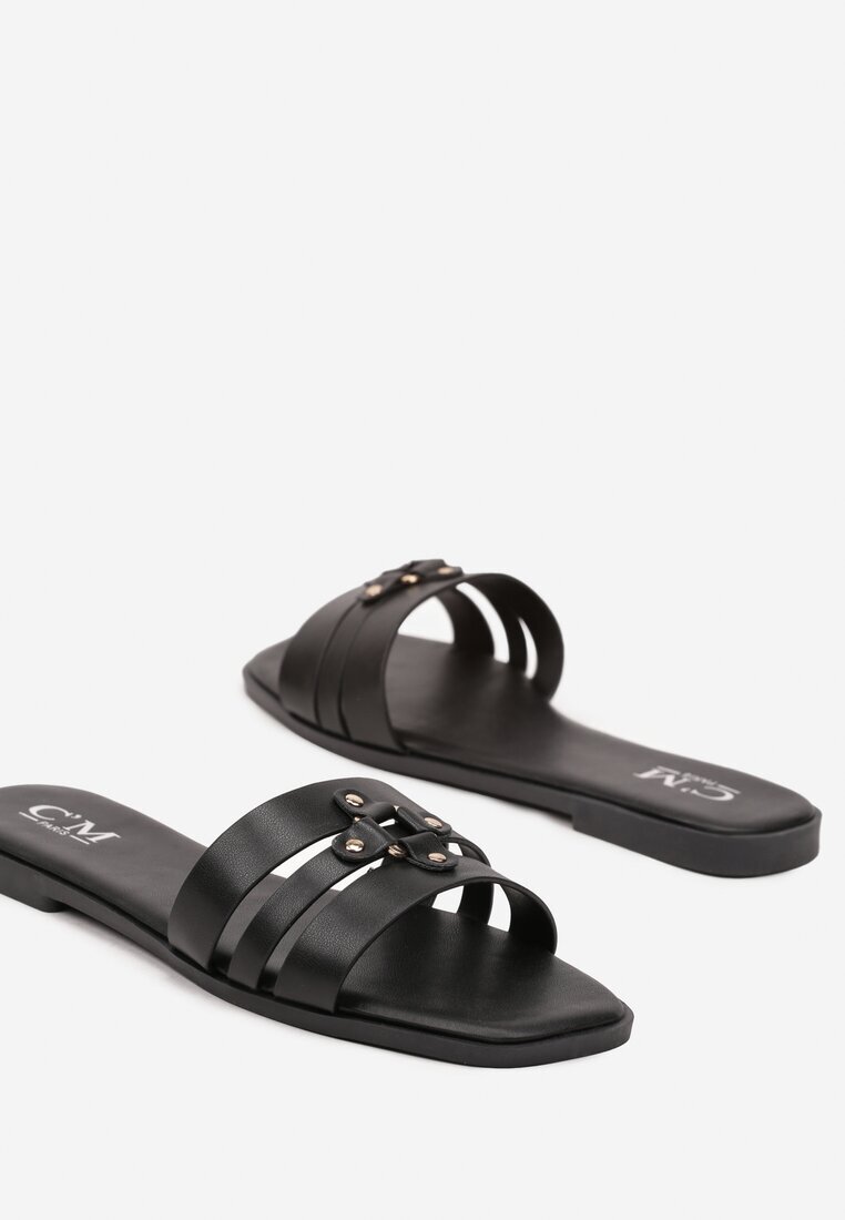 c'm paris Papuci Elegante Negre în Stil Minimalist cu Aplicație Decorativă Galisse