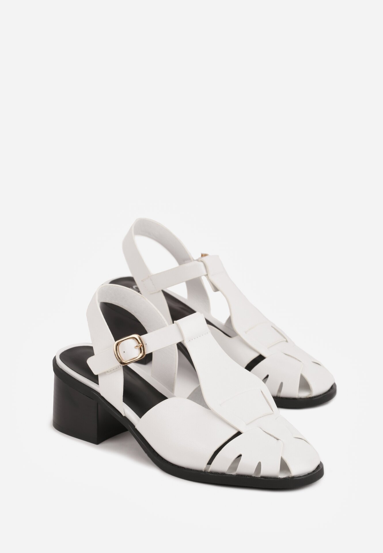 c'm paris Sandale Albe cu Toc cu Barete Decorative Aglaosa
