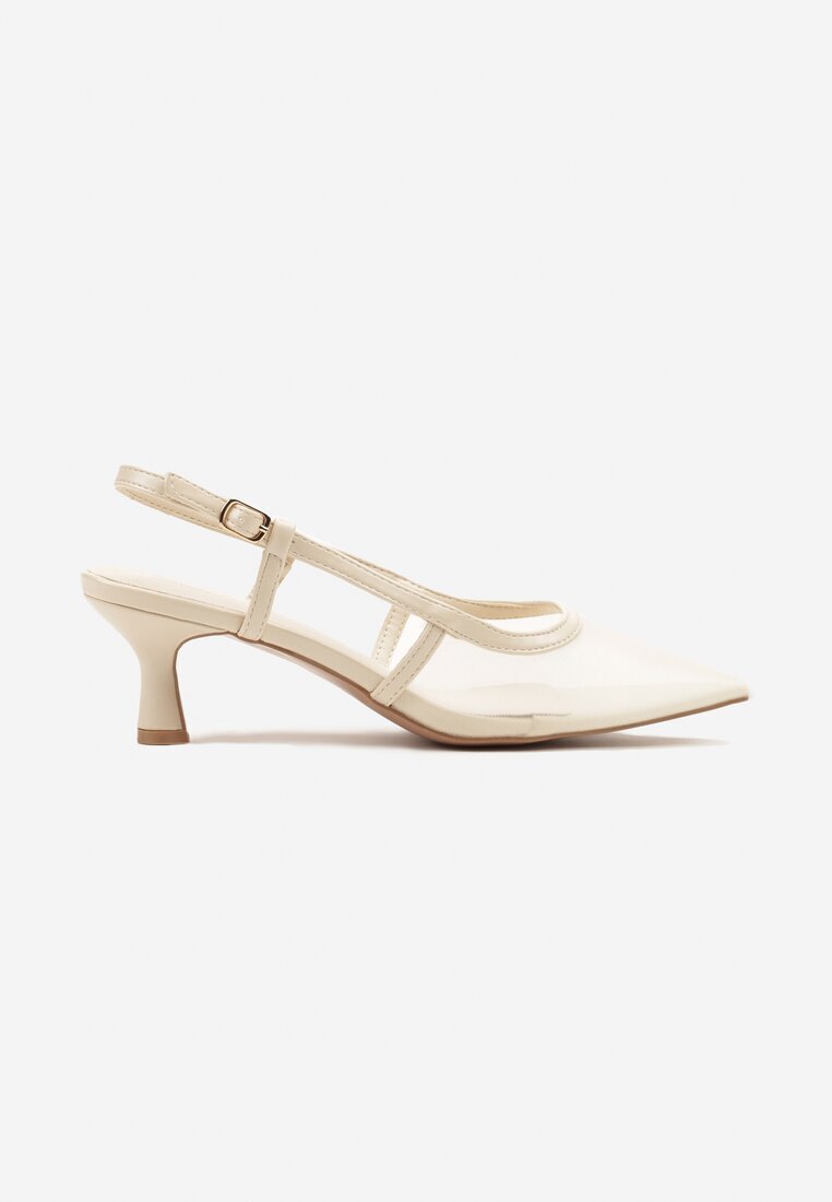 c'm paris Sandale Bej Slingback din Plasă cu Toc tip kitten Tiltewia