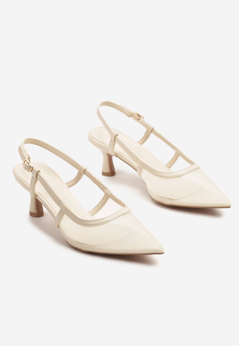 c'm paris Sandale Bej Slingback din Plasă cu Toc tip kitten Tiltewia