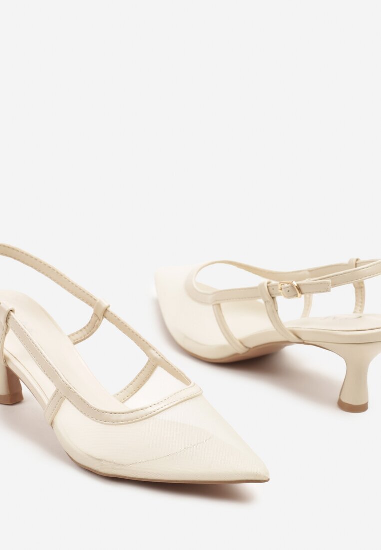 c'm paris Sandale Bej Slingback din Plasă cu Toc tip kitten Tiltewia