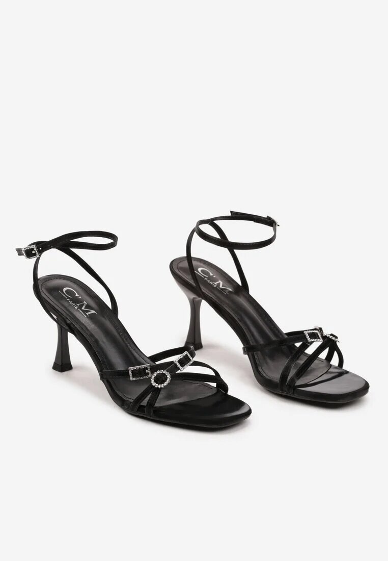 c'm paris Sandale Negre cu Toc Cui cu Catarame Decorative și Zirconii Dinnalia