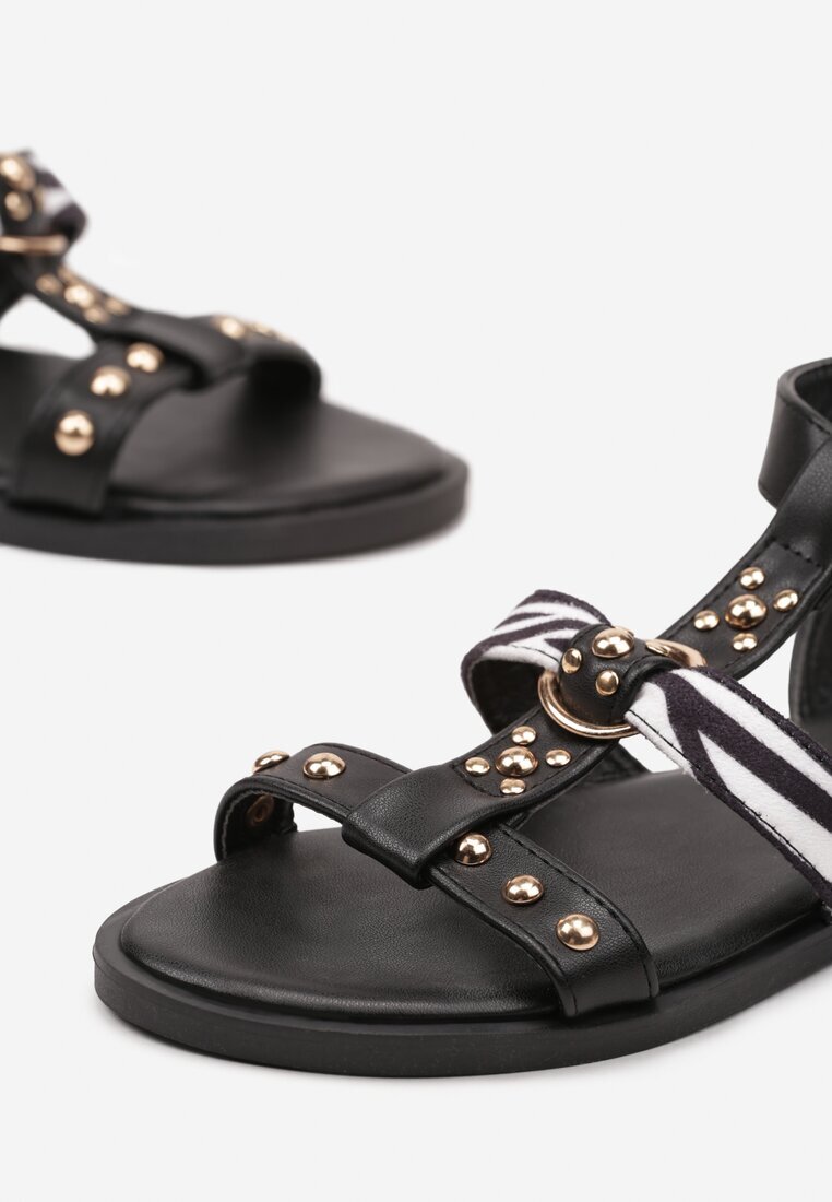 c'm paris Sandale Negre Gladiator Decorate cu Nituri Valritia