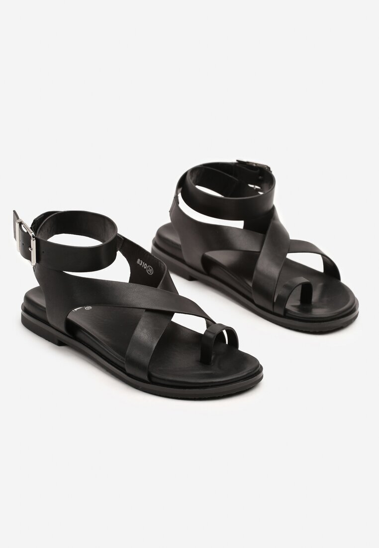 c'm paris Sandale Negre în stil japonez cu Barete Geometrice Kerraza