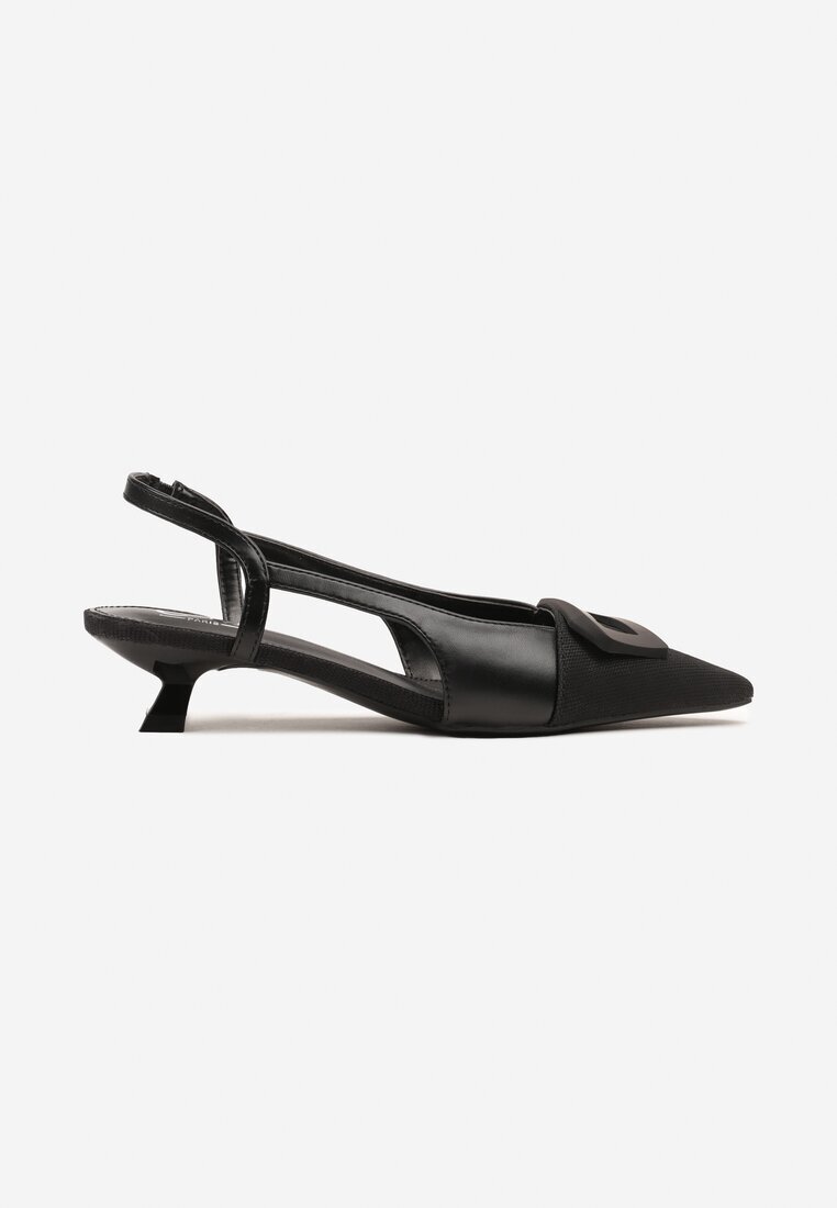 c'm paris Sandale Negre Slingback pe Toc Pisică Decorate cu Cataramă Desanoria