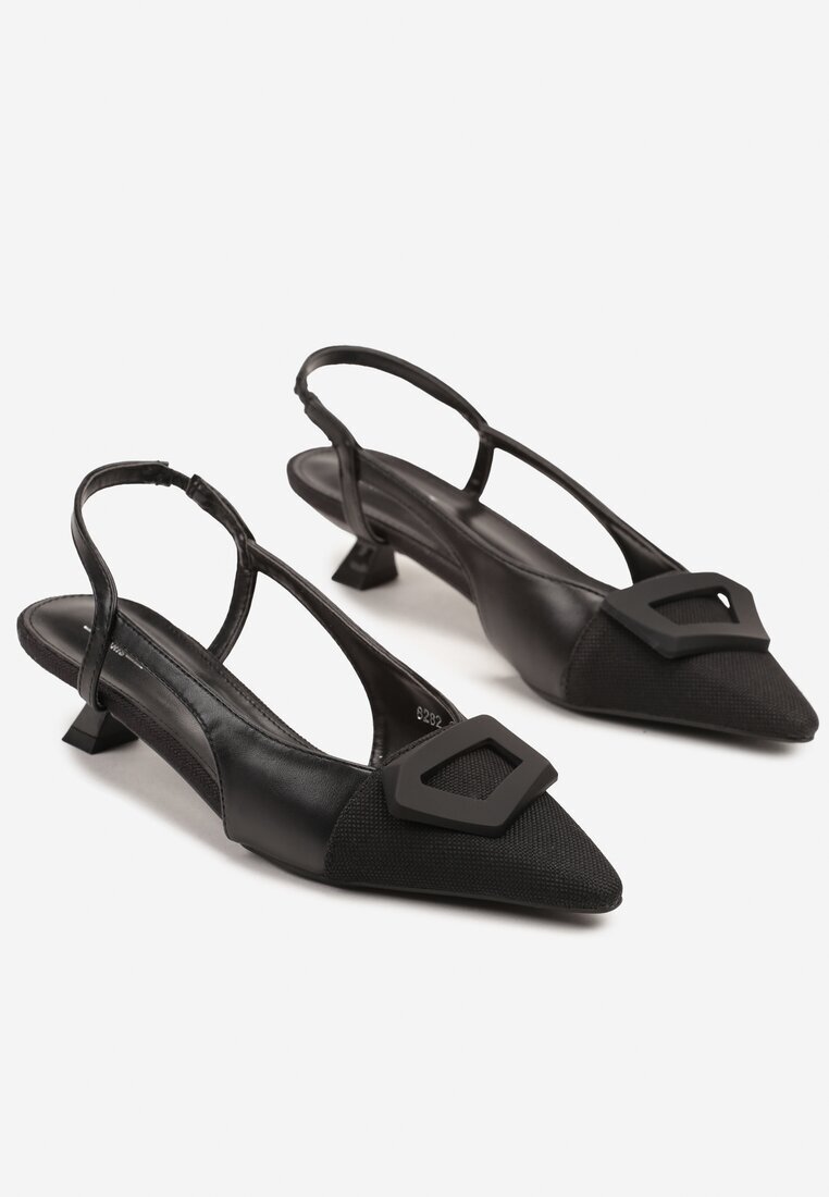 c'm paris Sandale Negre Slingback pe Toc Pisică Decorate cu Cataramă Desanoria