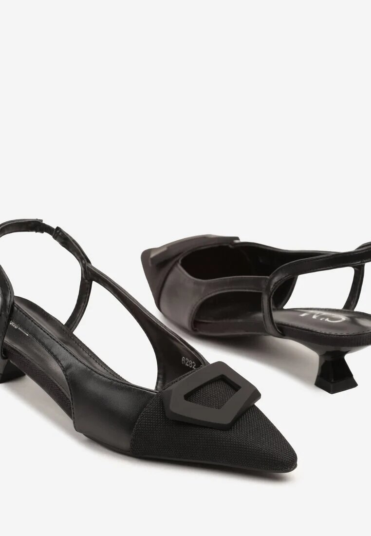 c'm paris Sandale Negre Slingback pe Toc Pisică Decorate cu Cataramă Desanoria