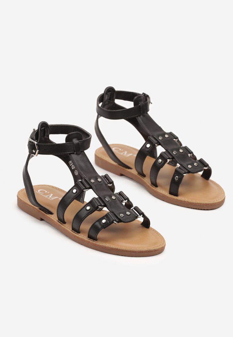 c'm paris Sandale Negre Tip Gladiator cu închidere cu cataramă Desalisse