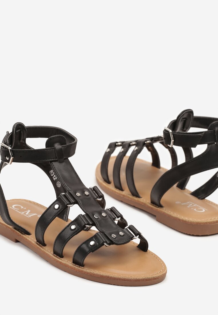 c'm paris Sandale Negre Tip Gladiator cu închidere cu cataramă Desalisse