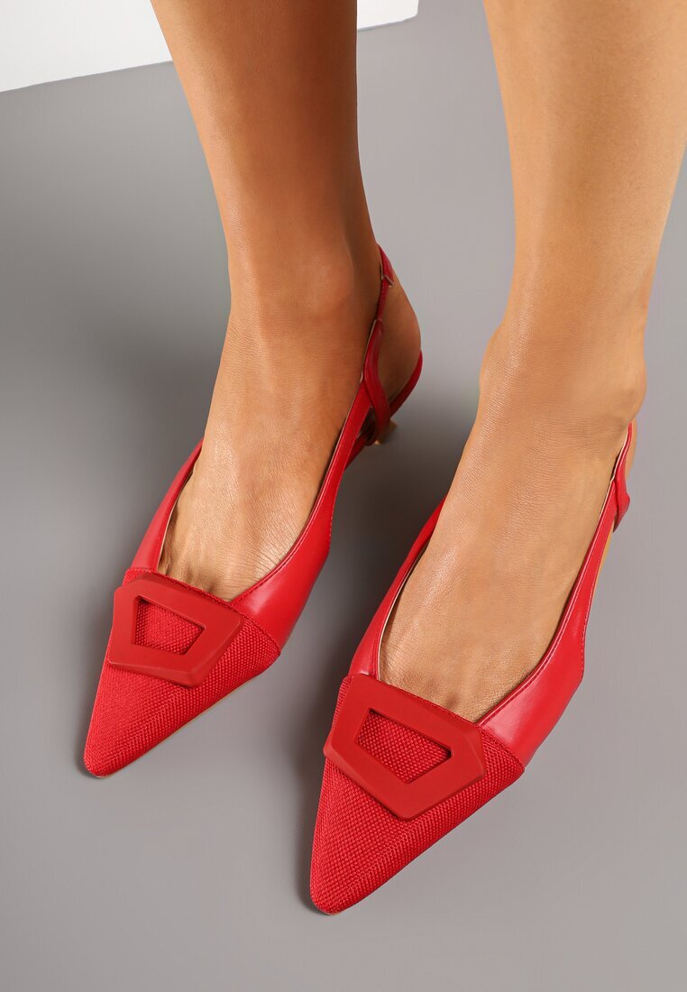c'm paris Sandale Roșii Slingback cu toc tip kitten decorate cu cataramă Desanoria