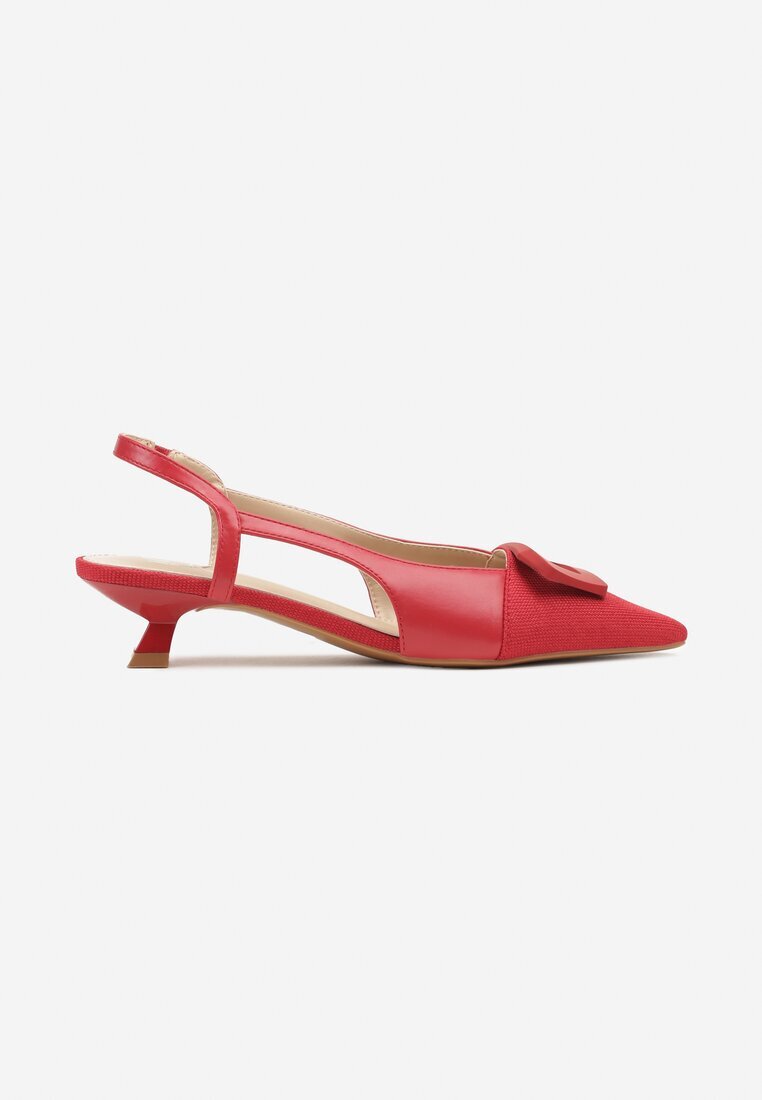 c'm paris Sandale Roșii Slingback cu toc tip kitten decorate cu cataramă Desanoria