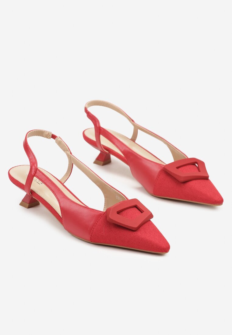 c'm paris Sandale Roșii Slingback cu toc tip kitten decorate cu cataramă Desanoria