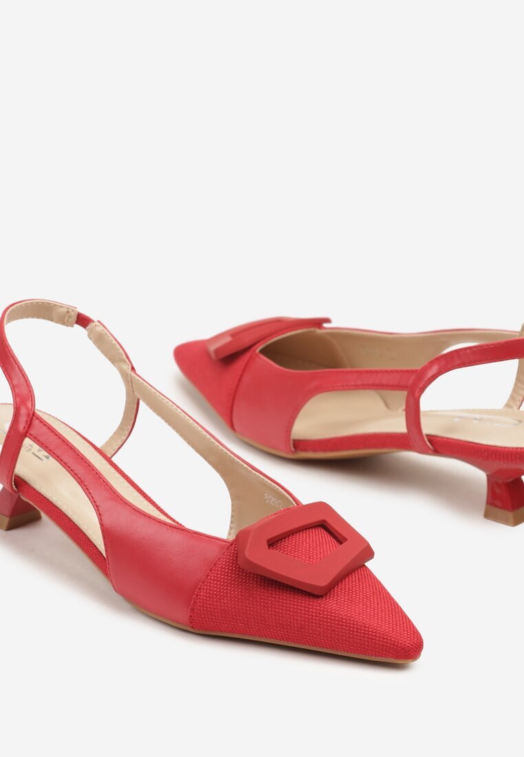 c'm paris Sandale Roșii Slingback cu toc tip kitten decorate cu cataramă Desanoria
