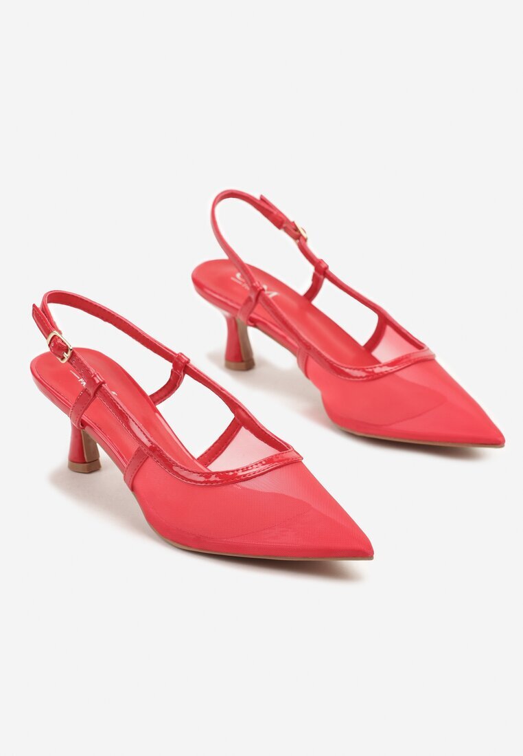 c'm paris Sandale Roșii Slingback din plasă cu toc tip kitten Tiltewia