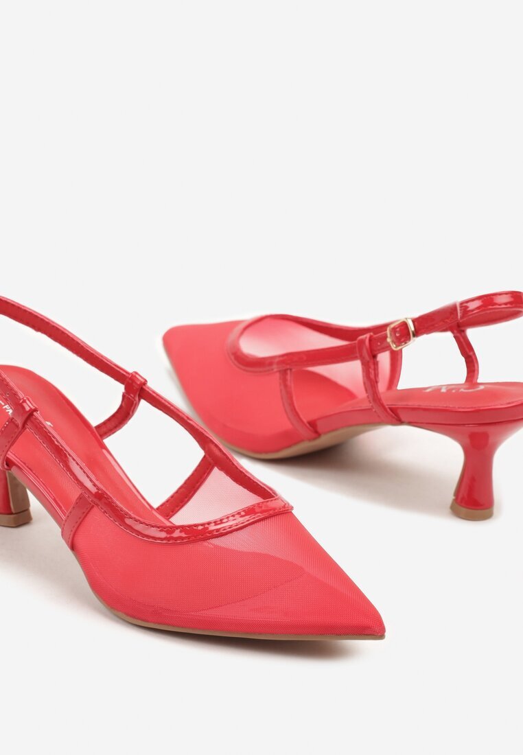 c'm paris Sandale Roșii Slingback din plasă cu toc tip kitten Tiltewia