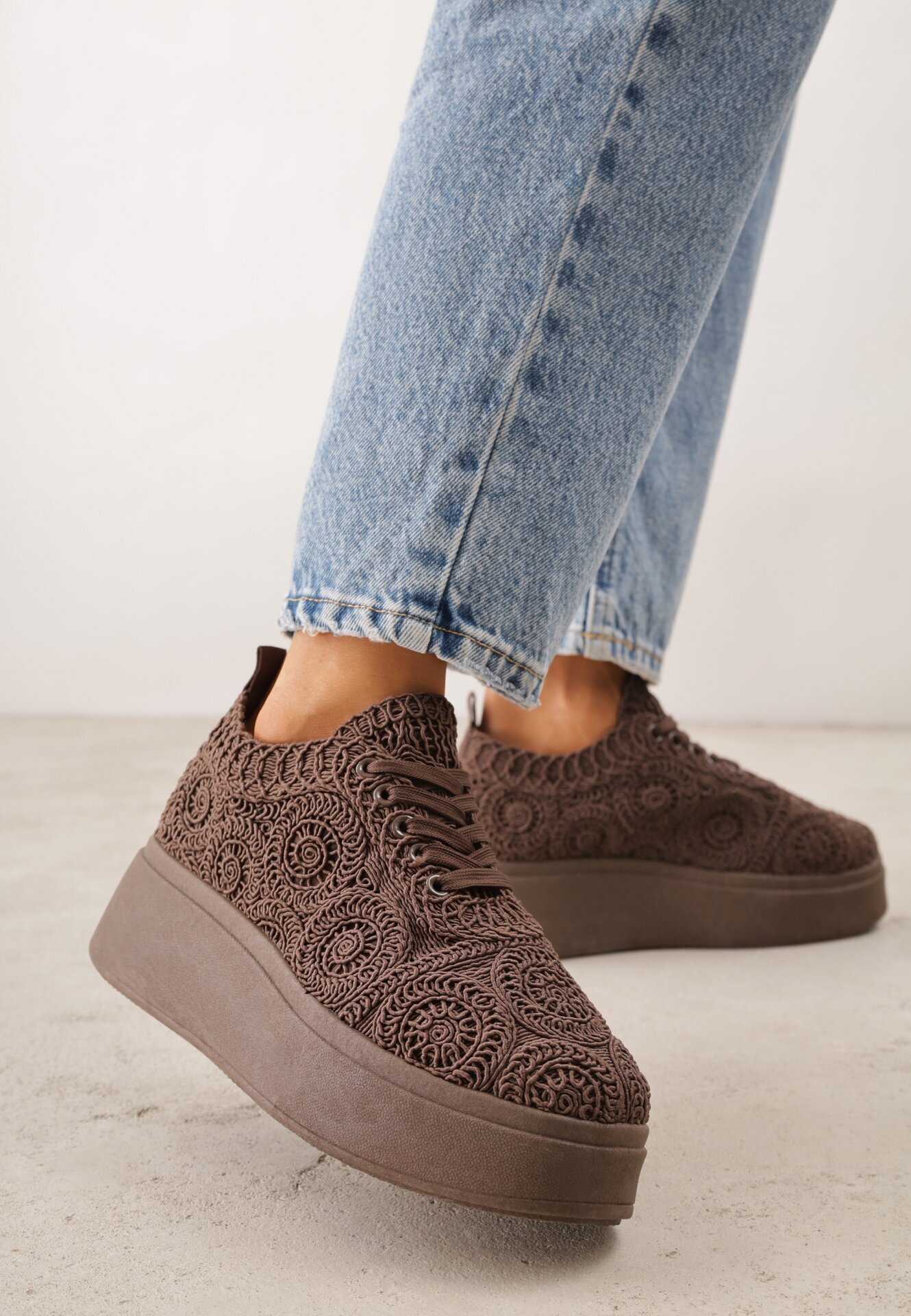 c'm paris Sneakers Maro din Împletitură cu Talpă Groasă în Stil Boho Dacara