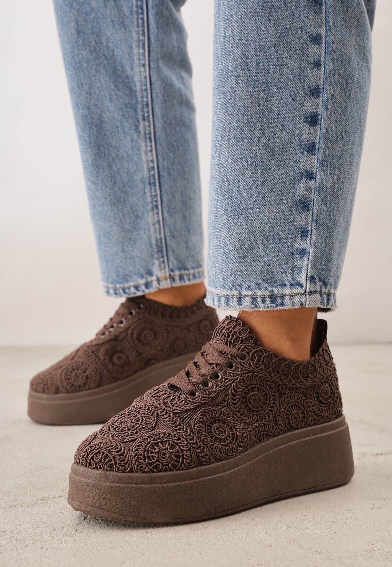 c'm paris Sneakers Maro din Împletitură cu Talpă Groasă în Stil Boho Dacara