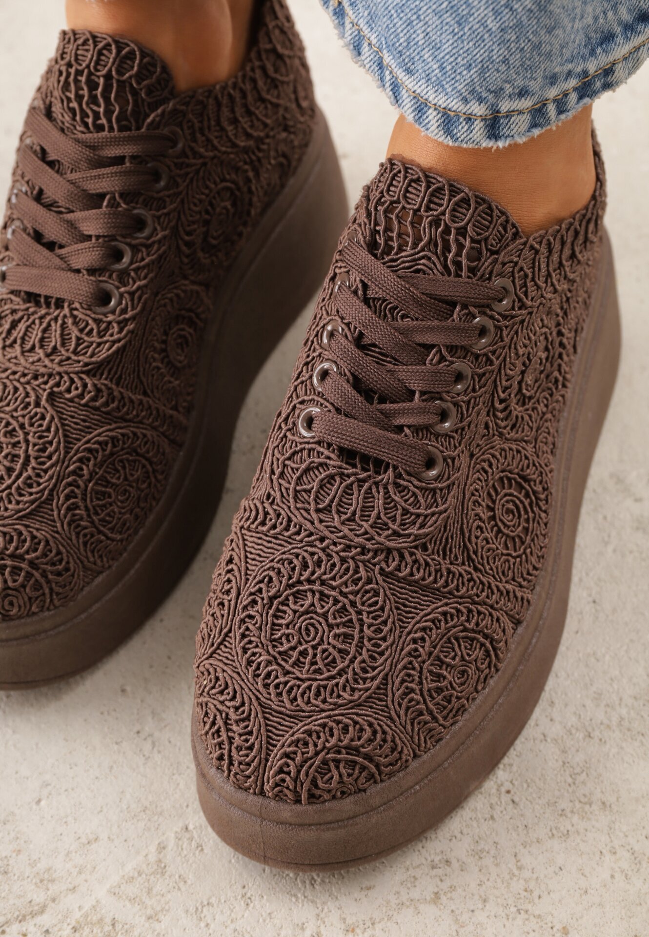 c'm paris Sneakers Maro din Împletitură cu Talpă Groasă în Stil Boho Dacara