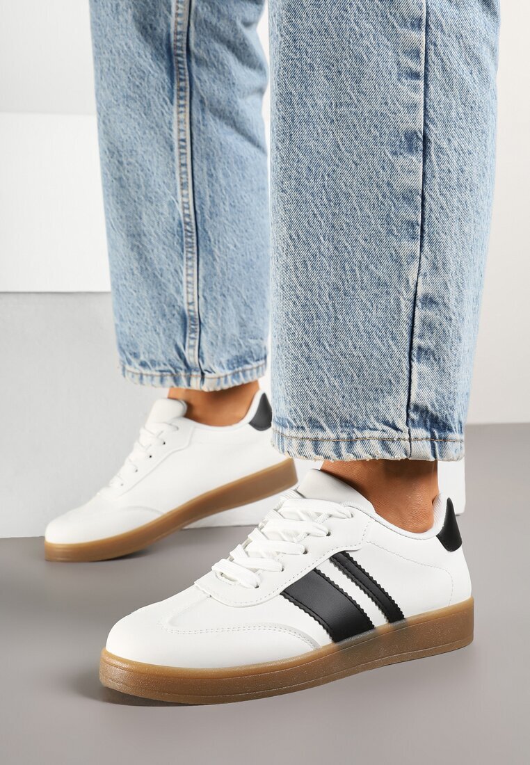 c'm paris Sneakers Tenisi Albi cu Dungi Geometrice Amolita