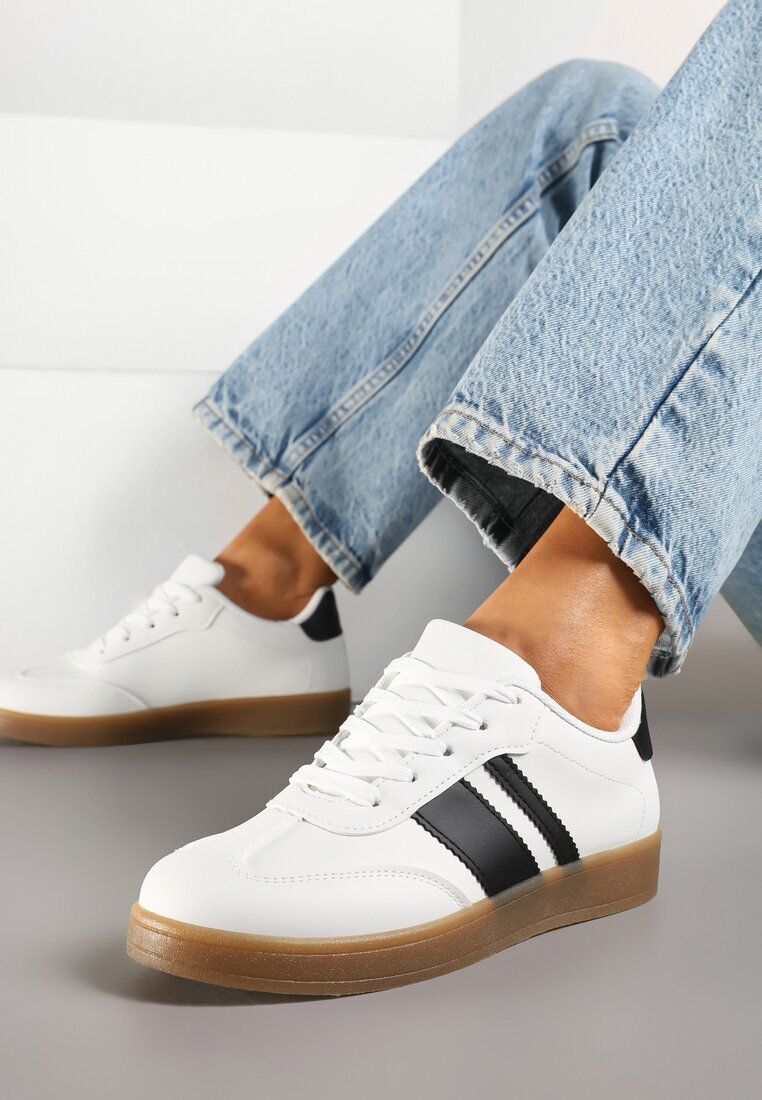 c'm paris Sneakers Tenisi Albi cu Dungi Geometrice Amolita