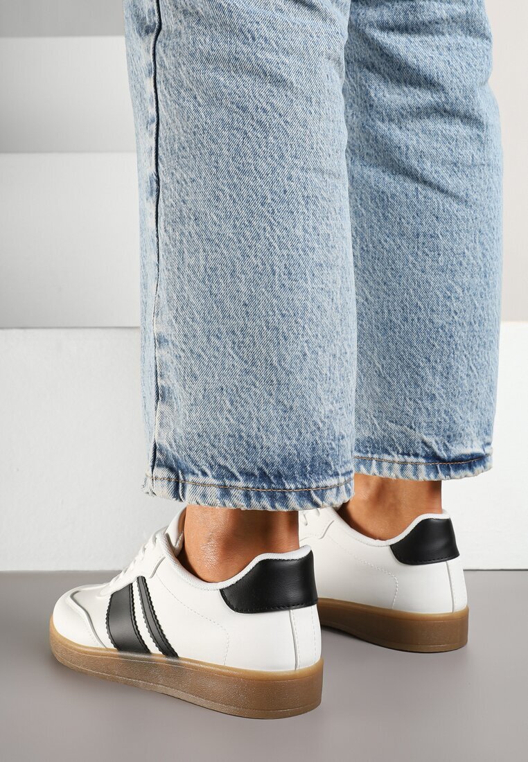 c'm paris Sneakers Tenisi Albi cu Dungi Geometrice Amolita