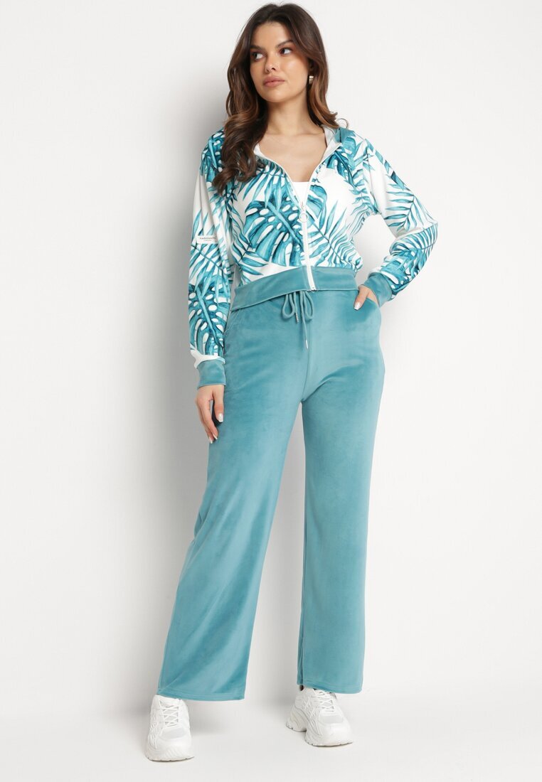  Complect de Trening de velur Menta Bluză cu Imprimeu Floral și Pantaloni Largi Taniussa