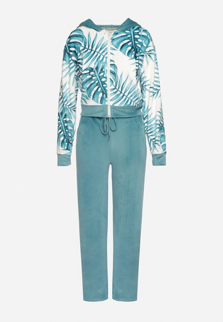  Complect de Trening de velur Menta Bluză cu Imprimeu Floral și Pantaloni Largi Taniussa