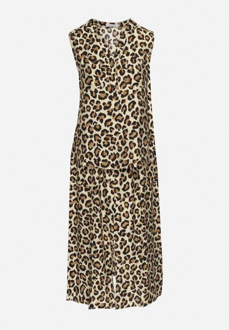  Complect maro leopard din viscoză Cămașă petrecută Fustă cu elastic în talie Olseria