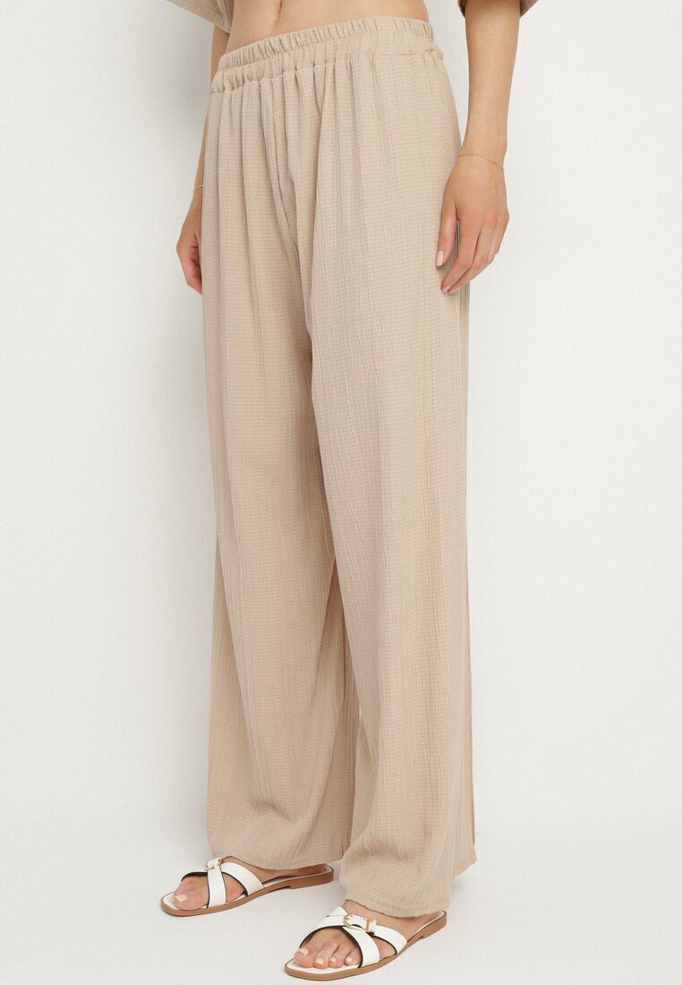  Compleu Bej Oversize cu Bluză și Pantaloni Lungi cu Elastic în Talie Urinivia