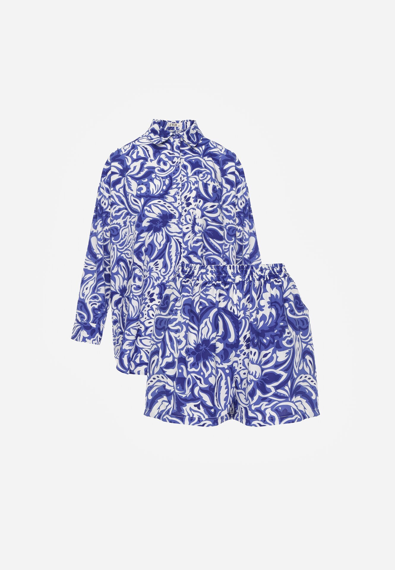  Compleu Bleumarin Din două piese Cămașă cu Mânecă Ajustabilă și Pantaloni scurți cu Elastic în Talie Bellagrace