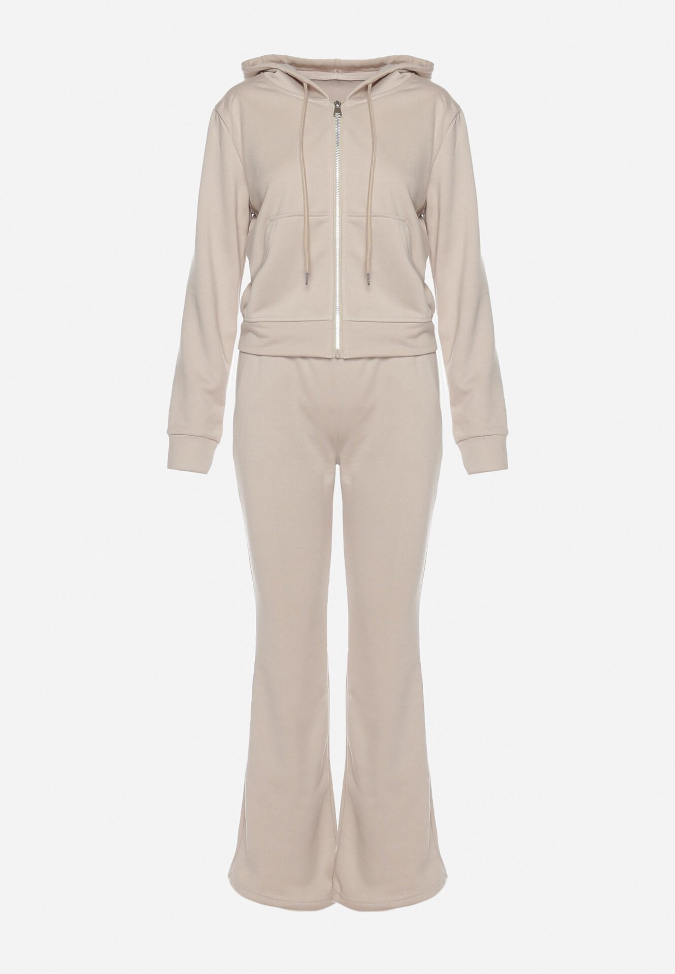  Compleu de trening bej de bumbac Bluză cu glugă și Pantaloni clopot Nanre