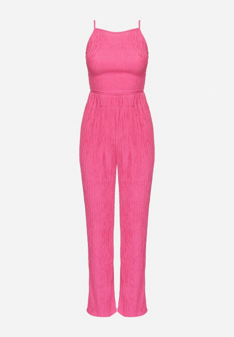  Compleu Roz din Material Reiat Cămașă Top și Pantaloni Largi Ratels