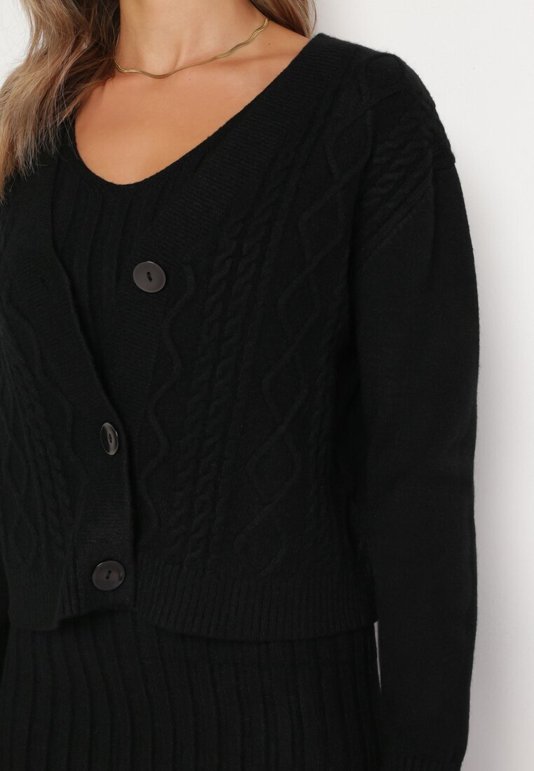  Compleu tricotat 2 piese Negru cu Cardigan și Rochie Maranasa